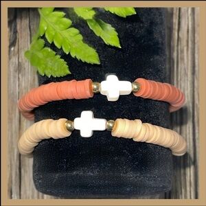 Set of Two Beaded Bracelets with Cross Charms ( New Handmade )